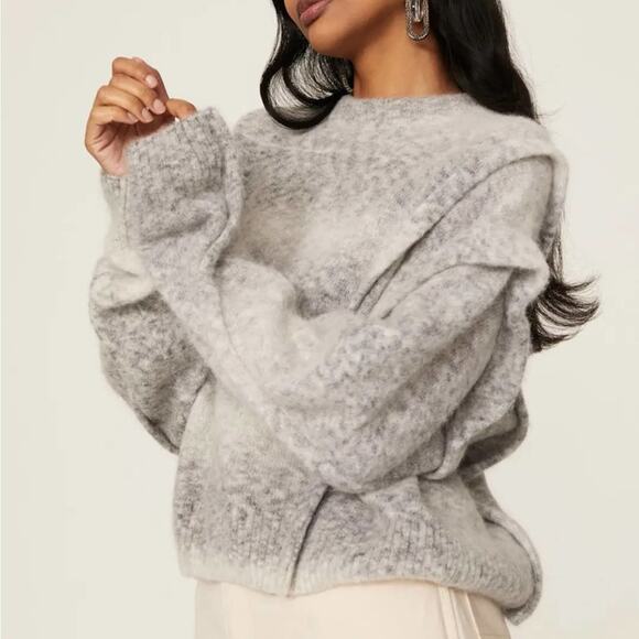 IRO Valya Gray Ombre Ruffle Oversized Crewneck Sweater Small - Picture 2 of 9